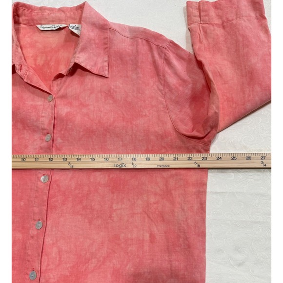 French Laundry Women's‎ Linen Blend Tie Dye Button Front Blouse Coral Size L - Picture 3 of 10